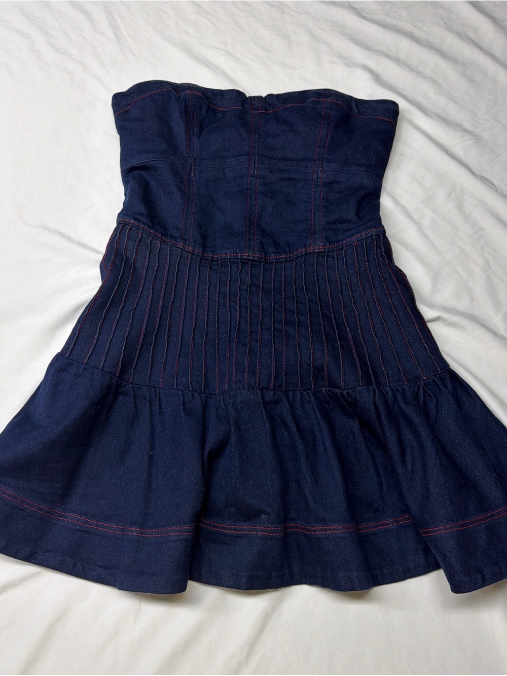 Anthropologie Navy Blue Denim Dress with Red Stitching
